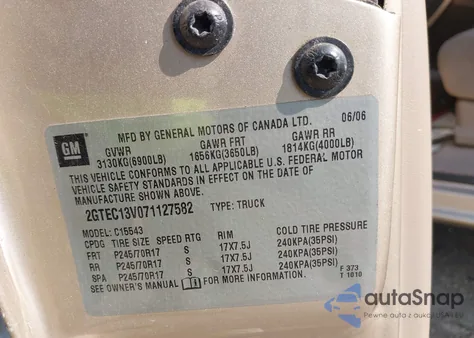 2007 GMC Sierra 1500 Classic Sl из США, поврежденный, VIN 2GTEC13V071127582